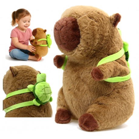 Pluszowa KAPIBARA . Maskotka z plecaczkiem - żółwikiem, pluszak 30cm wysok.