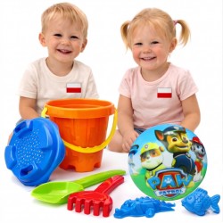 POLSKI DUŻY Zestaw do piasku Wiaderko, łopatka, grabki foremki PIŁKA PSI PATROL