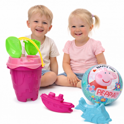POLSKI DUŻY Różowy Zestaw do piasku Wiaderko, łopatka, grabki foremki PIŁKA PEPPA