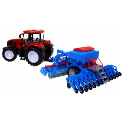 TRAKTOR Ciągnik z Siewnikiem i Agregatem uprawowym czerwony